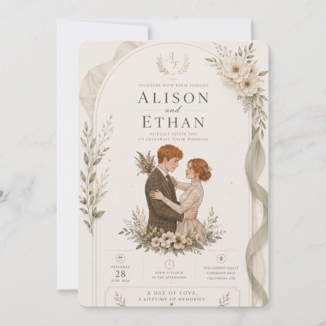 Elegant Floral Wedding Invitation Template (Front)