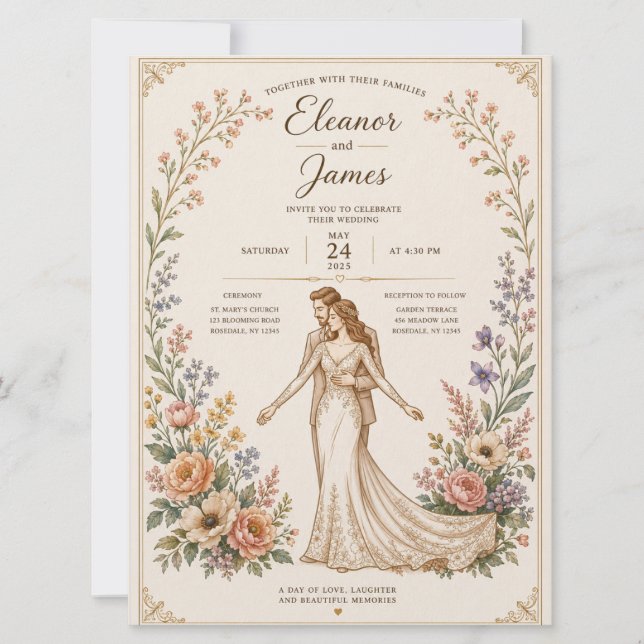 Elegant Floral Wedding Invitation Template (Front)