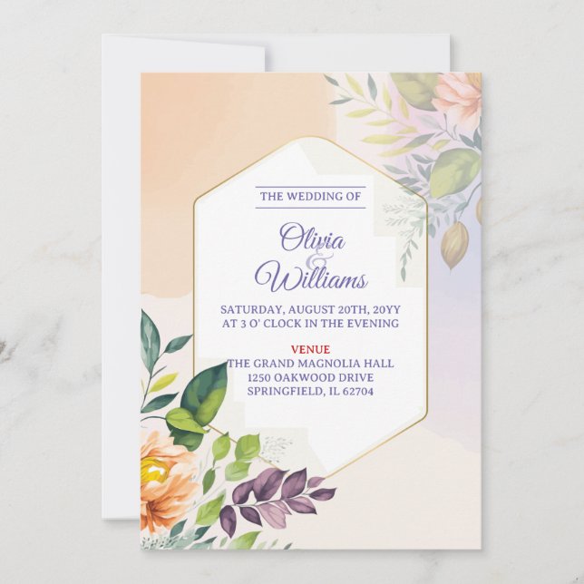 Elegant Floral Wedding Invitation Template (Front)