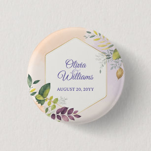 Elegant Floral Wedding Invitation Template 1 Inch Round Button