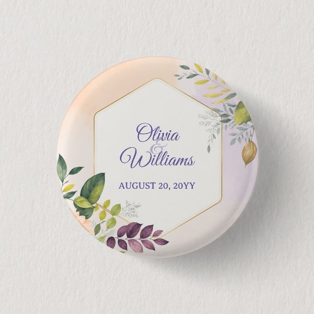 Elegant Floral Wedding Invitation Template 1 Inch Round Button (Front)