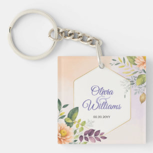 Elegant Floral Wedding Invitation Template Keychain