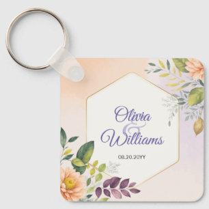 Elegant Floral Wedding Invitation Template Keychain