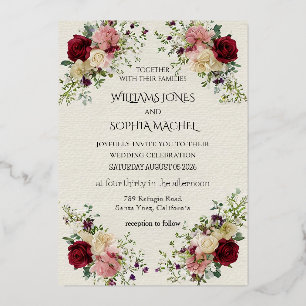 Elegant Floral Wedding Invitation & Timeline Card 