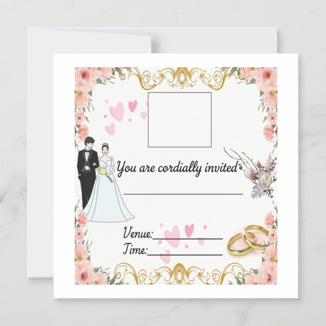 Elegant Floral Wedding Invitation with Bride a (Front)