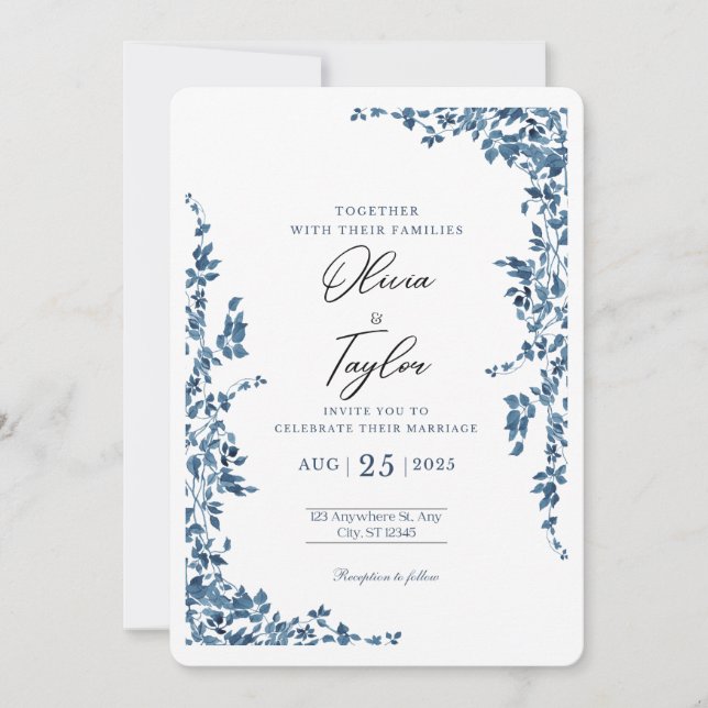 Elegant Floral Wedding Invitation with Gold  (Devant)