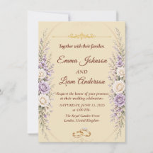 Elegant Floral Wedding Invitation with Gold Frame