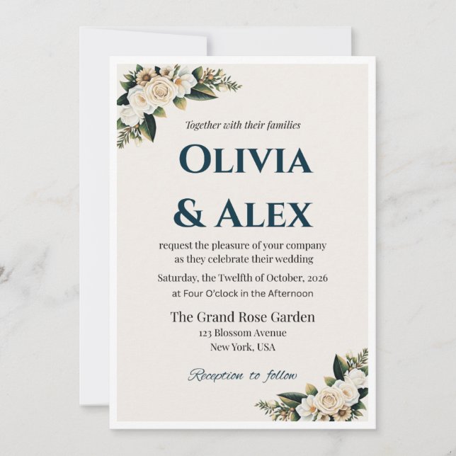 Elegant Floral Wedding Invitation with Greenery (Devant)