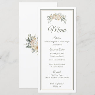 Elegant Floral Wedding Menu – Cream & Sage Green S