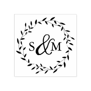 Elegant Floral Wedding Monogram Rubber Stamp