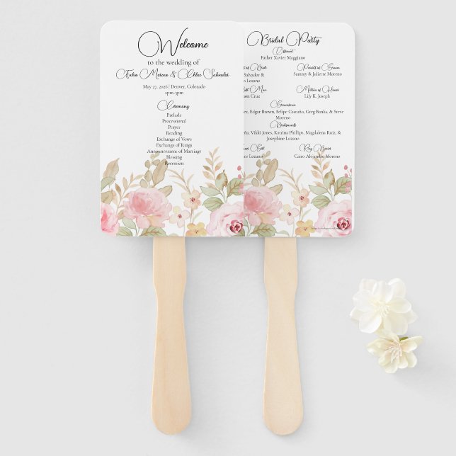 Elegant Floral Wedding Personalized Program Hand Fan (Front and Back)