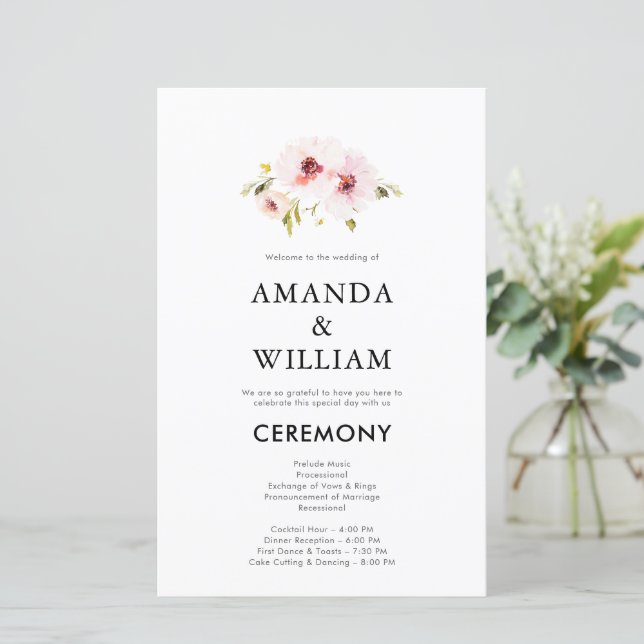 Elegant Floral Wedding Program (Standing Front)