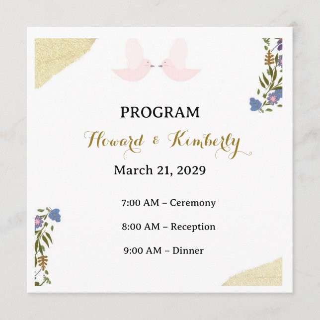 Elegant Floral Wedding Program Card (Front)
