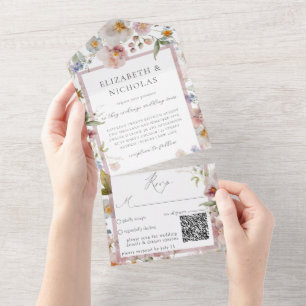 Elegant Floral Wedding QR Code All In One Invitation