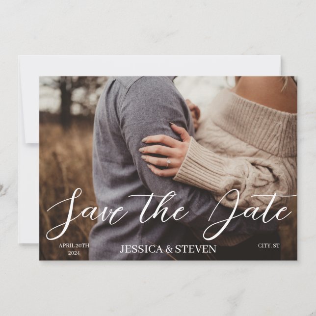 Elegant Floral Wedding QR Code Photo Save the Date (Front)