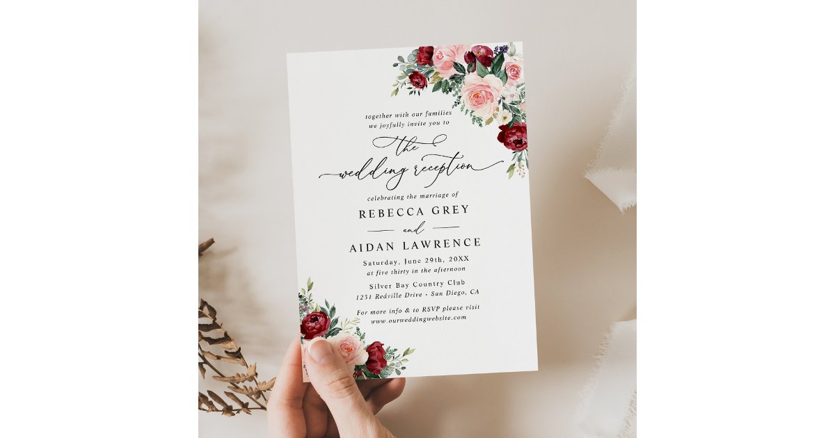 Elegant Floral Wedding Reception Only Invitation | Zazzle