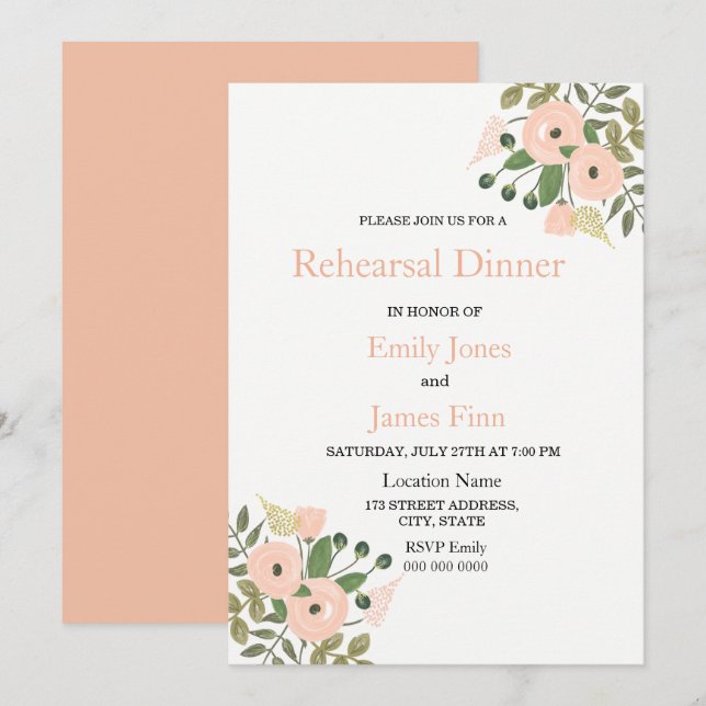 Elegant Floral Wedding Rehearsal Dinner Invitation (Front/Back)
