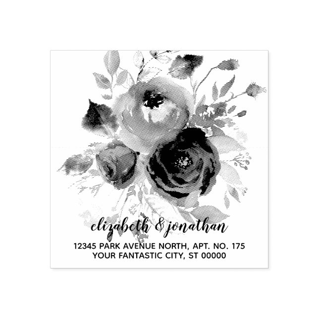 Elegant Floral Wedding Return Address Rubber Stamp (Imprint)