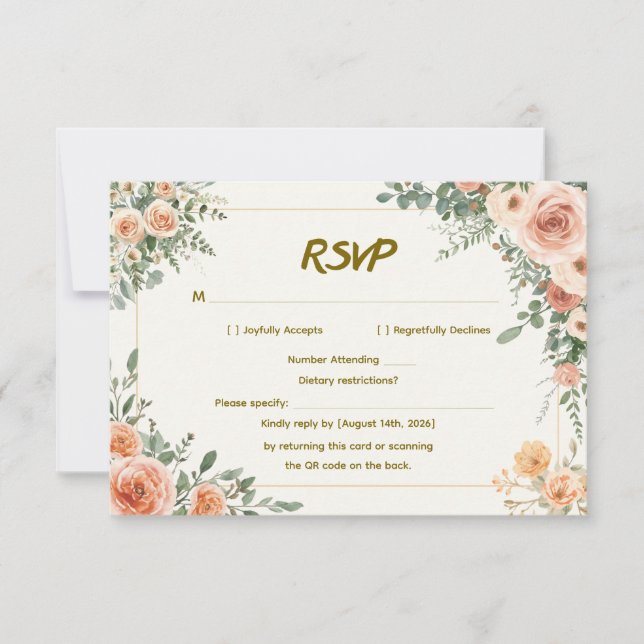 Elegant Floral Wedding RSVP with QR Code Card (Front)