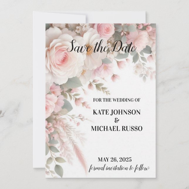 Elegant Floral Wedding  Save The Date (Front)
