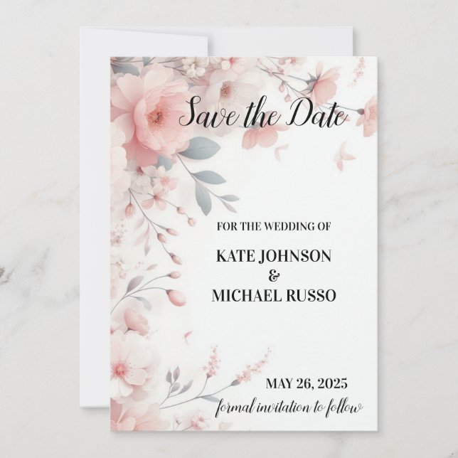 Elegant Floral Wedding  Save The Date (Front)