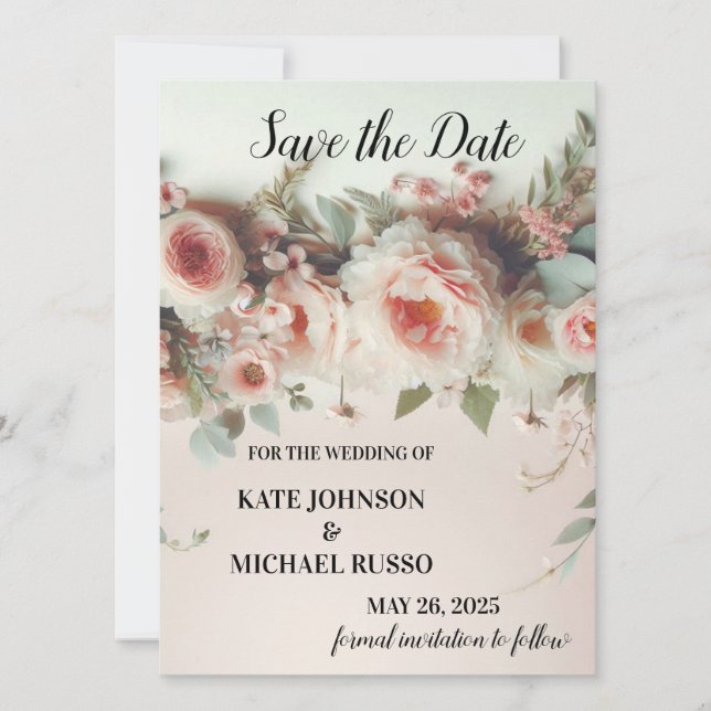 Elegant Floral Wedding  Save The Date (Front)