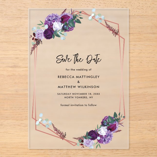 Elegant Floral Wedding Save the Date Acrylic Invitations (Front)