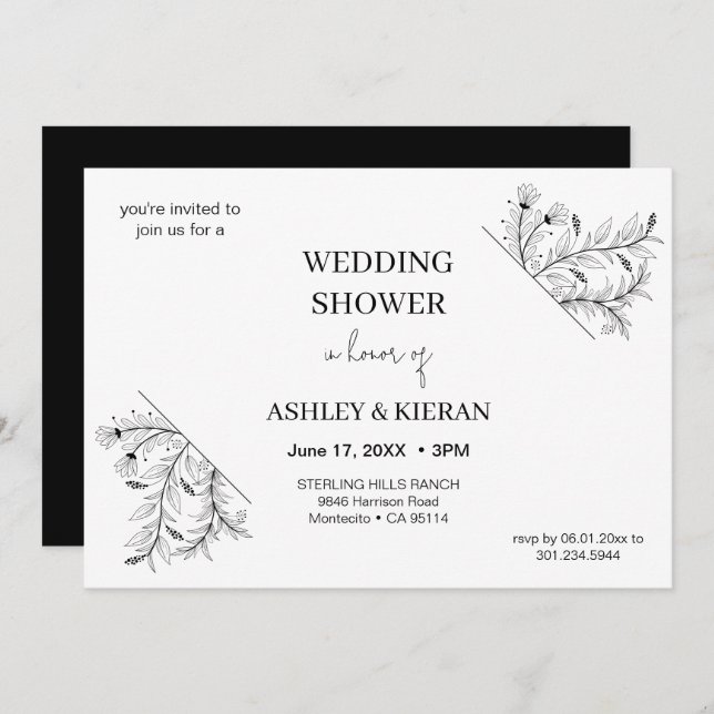 Elegant Floral "Wedding Shower" Invitation (Front/Back)