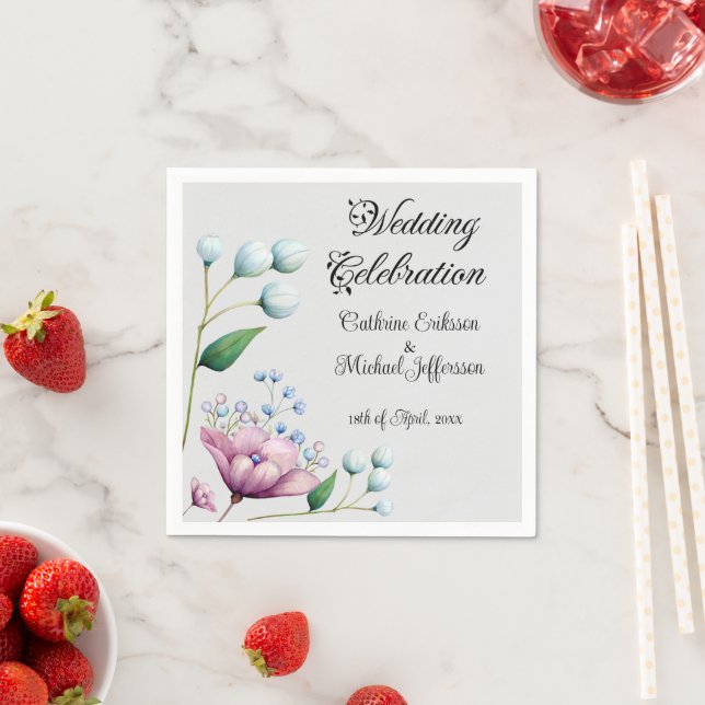 Elegant Floral Wedding Soft Botanical Romance Napkin (Insitu)