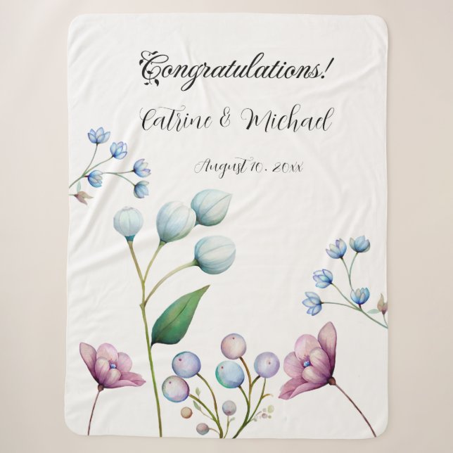 Elegant Floral Wedding Soft Botanical Romance Sherpa Blanket (Front)
