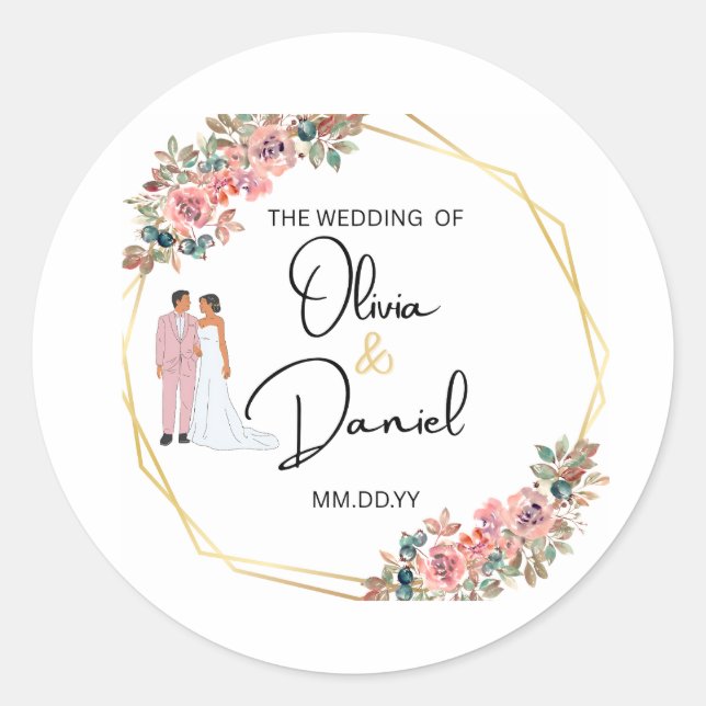 Elegant Floral Wedding Sticker (Front)