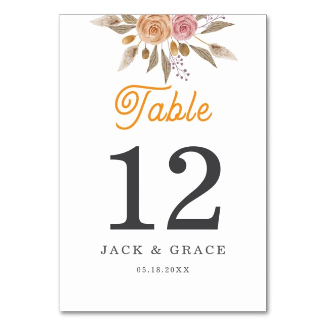  Elegant Floral Wedding Table Number (Front)