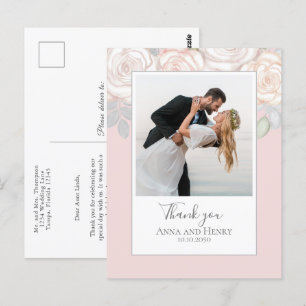 Elegant Floral Wedding Thank You Blush Pink Postcard
