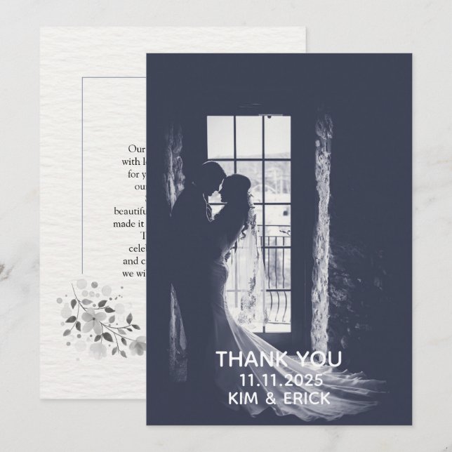 Elegant Floral Wedding Thank You Card (Front/Back)