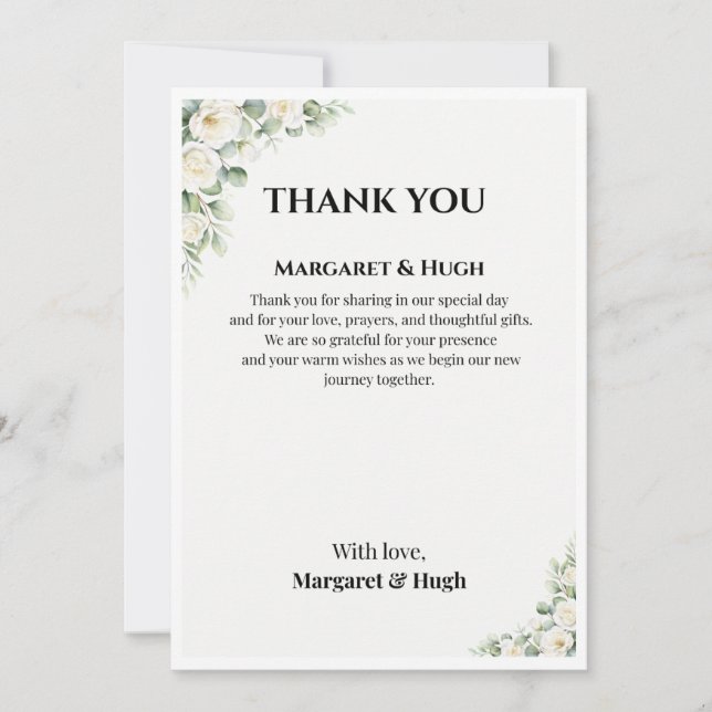 Elegant Floral Wedding Thank You Card (Front)