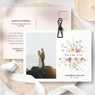 Elegant Floral Wedding Thank You Postcard
