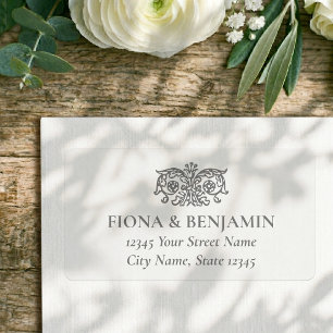 Elegant Floral Wedding Vintage Grey Return Address Label