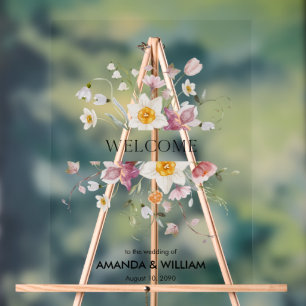  Elegant Floral Wedding Welcome  Acrylic Sign