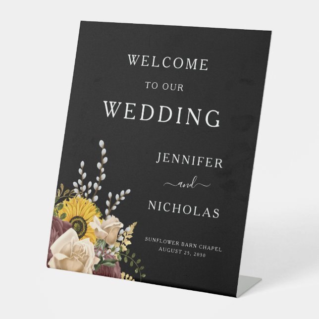 Elegant Floral Wedding Welcome Pedestal Sign (Front)