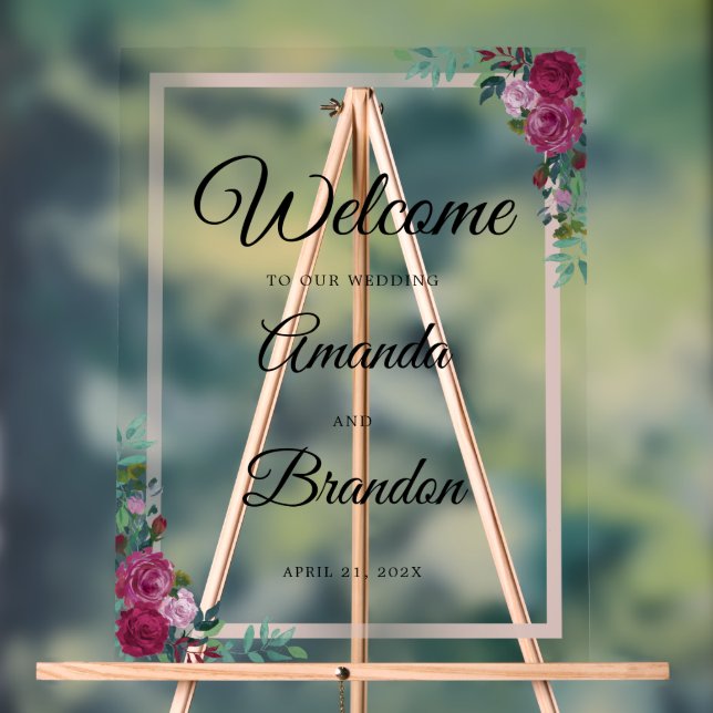 Elegant Floral Wedding Welcome Sign Acrylic Sign (Neutral)