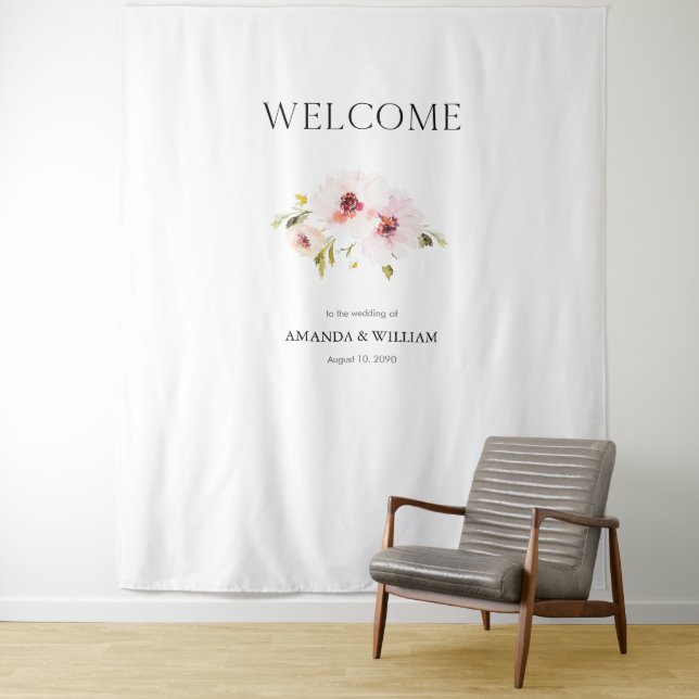 Elegant Floral Wedding Welcome Sign Tapestry (In Situ)