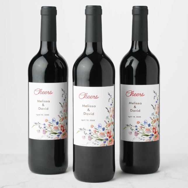 Elegant Floral Wedding Wine Label (Bottles)