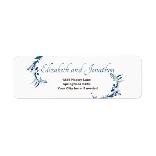 Elegant Floral Wedding with Blue Address label
