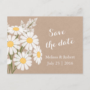 Elegant Floral White Daisies Beige Save the Date Announcement Postcard