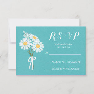 Elegant Floral White Daisies Bouquet RSVP Wedding Card