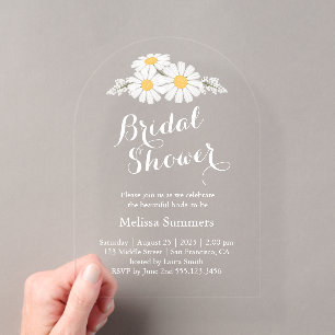 Elegant Floral White Daisies Bridal Shower Acrylic Invitations