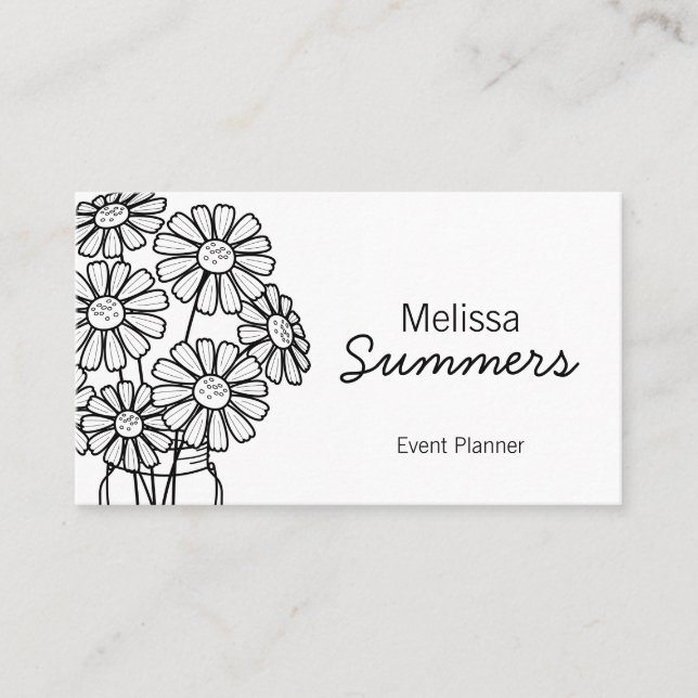 Elegant Floral White Daisies in a Mason Jar Business Card (Front)
