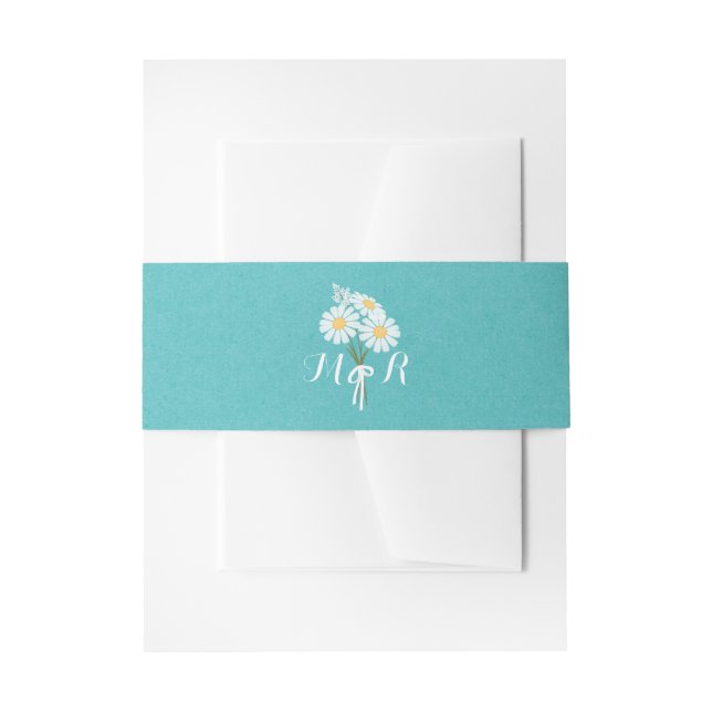 Elegant Floral White Daisies Monogram Wedding Invitation Belly Band (Front Example)