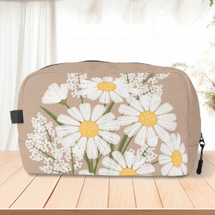 Elegant Floral White Daisies on Beige Dopp Kit