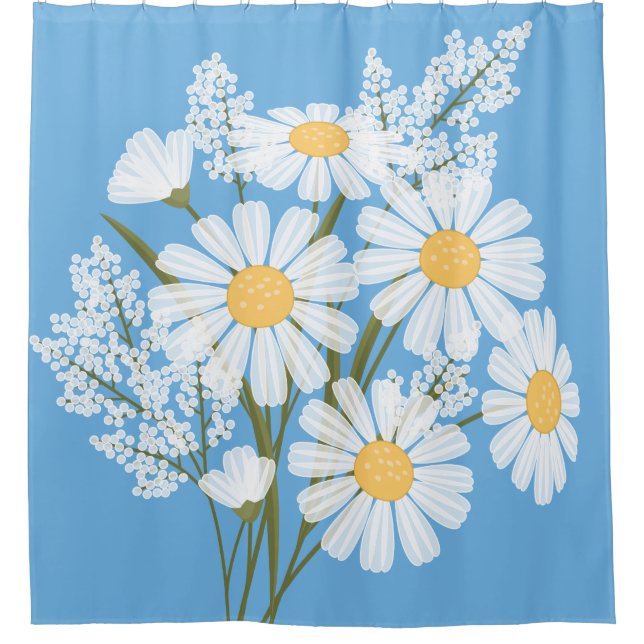 Elegant Floral White Daisies on Blue (Front)